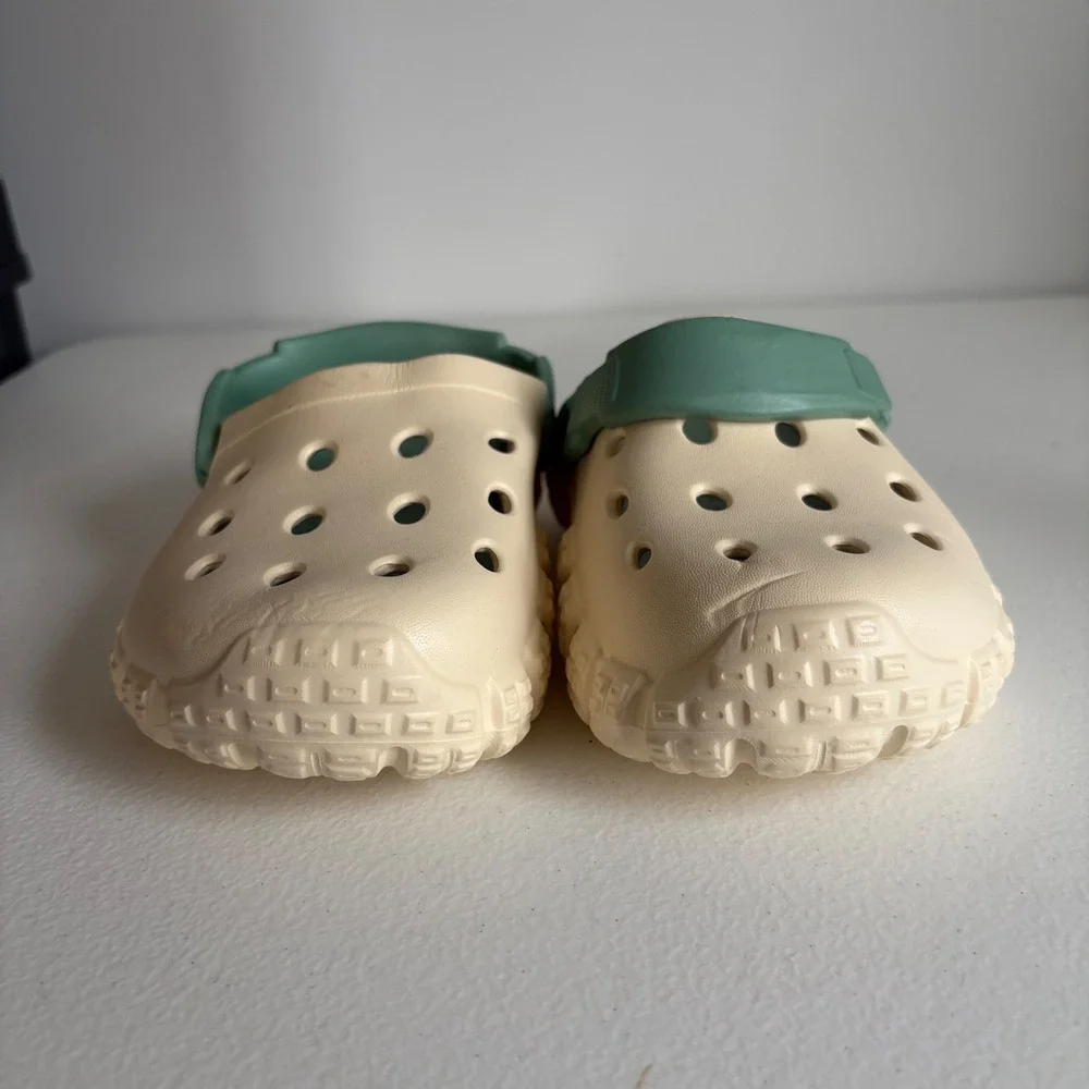 Kids Clogs Cream Green Slip On Water Shoes Garden Sandals‎ Size 26 27
